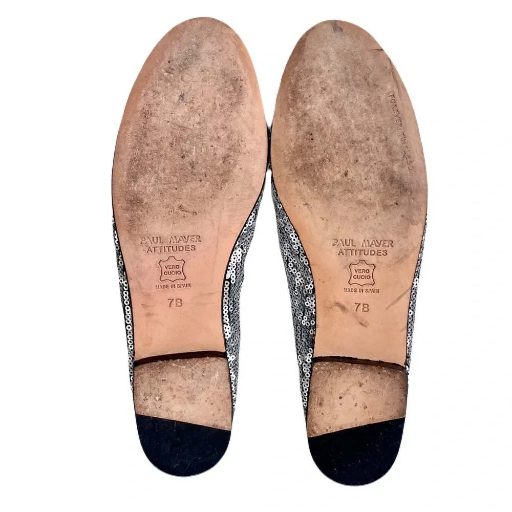 Paul Mayer Attitudes Silver Sequin Ballet Flats, Size 7
